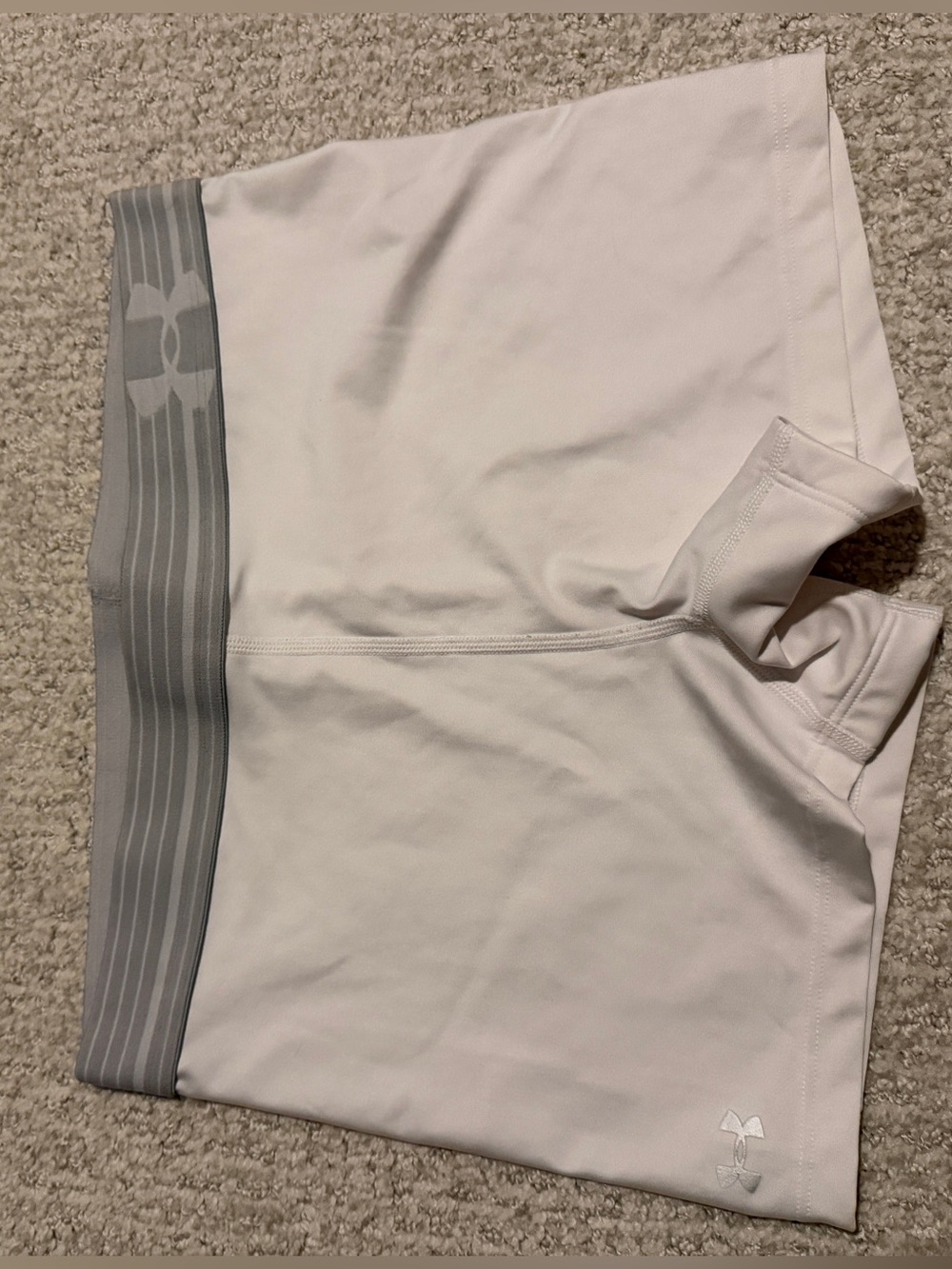 Under Armour White Compression Shorts with Gray Waistband